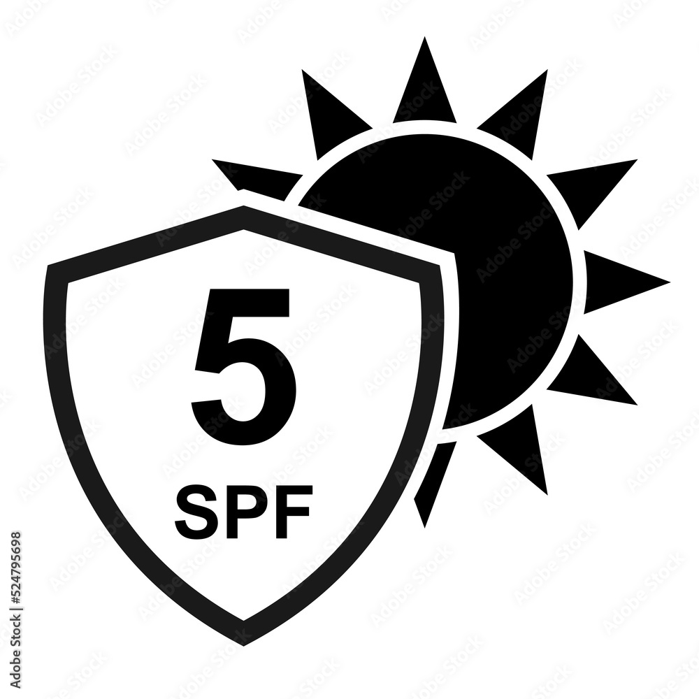 Sun protection factor 5 icon, uv radiation block symbol, sun protect