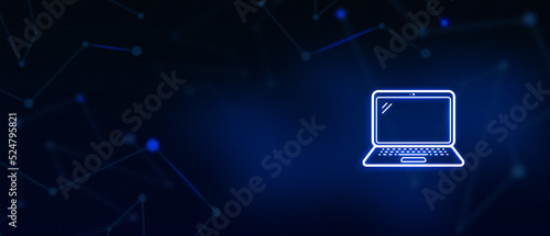 Laptop computer screen, Digital display, Social media, Contact us, Landing page background cover page © Bindu