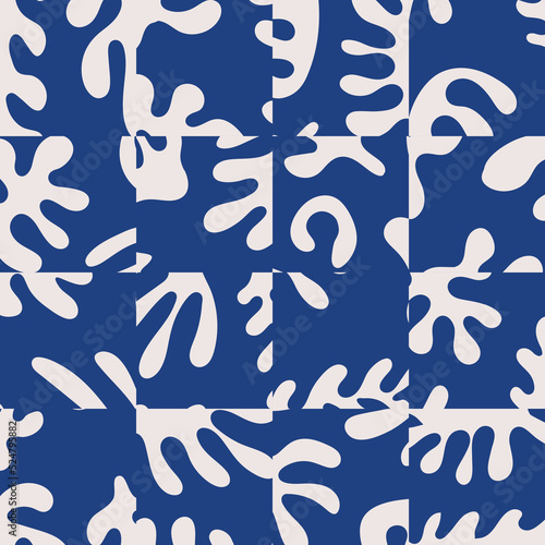 Trendy seamless pattern with abstract organic cut out Matisse inspired shapes