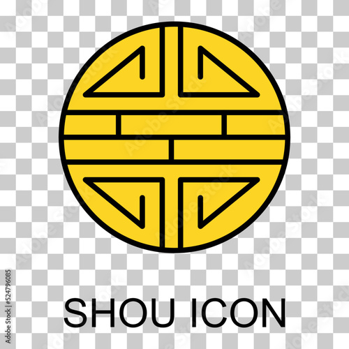 Traditional shou icon, spiritual isolated shu flat symbol, asian vector illustration