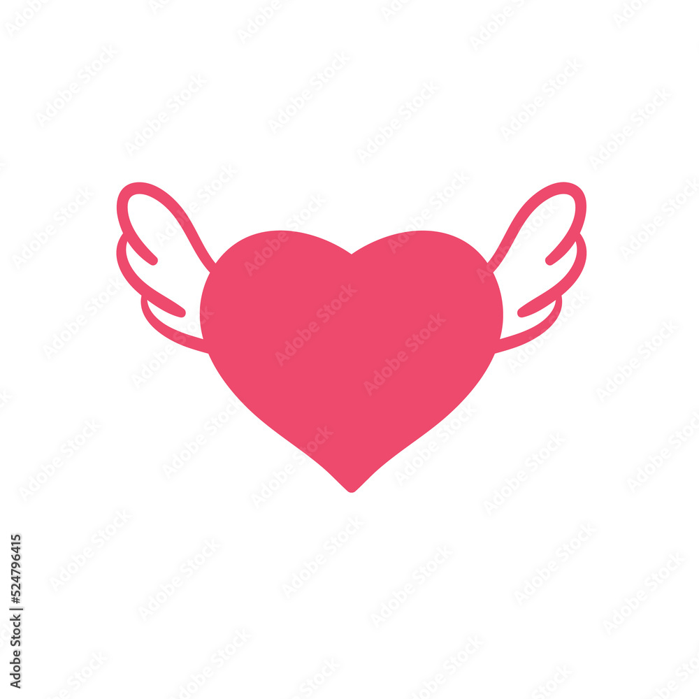Heart with wings. Romantic valentine's day love concept.