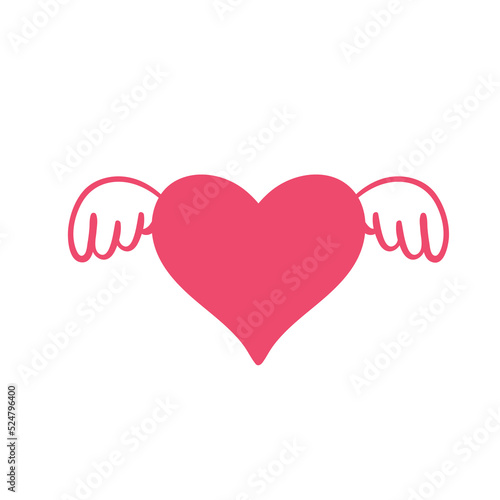 Heart with wings. Romantic valentine's day love concept.