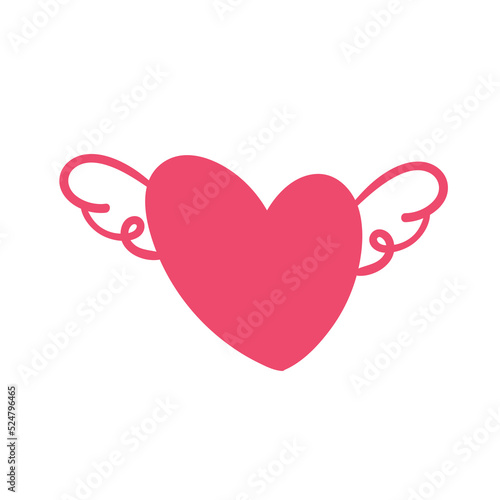 Heart with wings. Romantic valentine's day love concept.