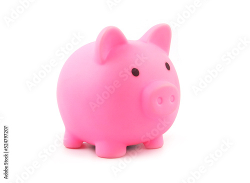 Pink piggy bank isolated on white background.