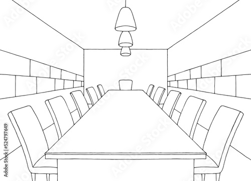 Conference room office vertical garden interior graphic black white sketch illustration vector 