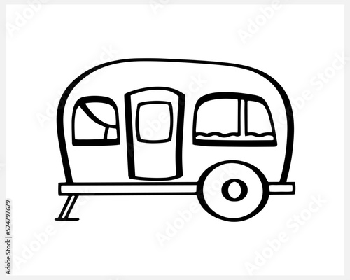 Doodle trailer icon Travel clip art Hand drawn Sketch car Vector stock illustration EPS 10