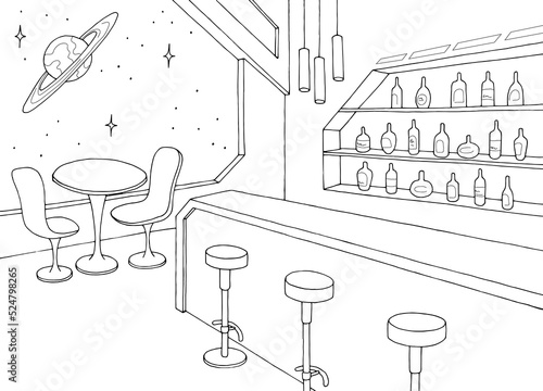 Space bar interior graphic black white sketch illustration vector
