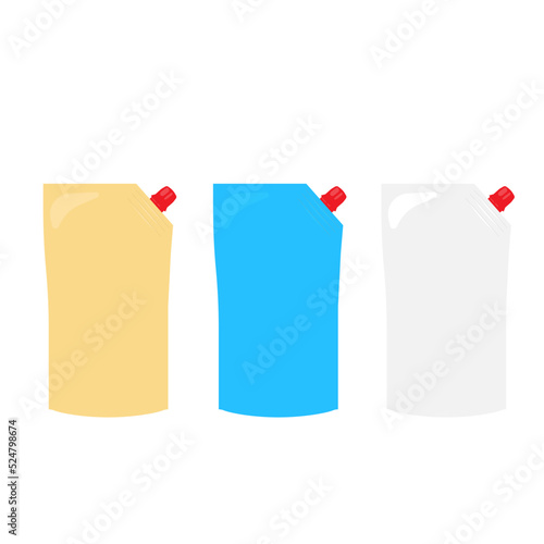 blank plastic doypack stand up pouch with spout. Flexible packaging mock up for food or drink for your design. sauce pack soft cream, milk, sauce, mustard, mayonnaise. vector illustration


