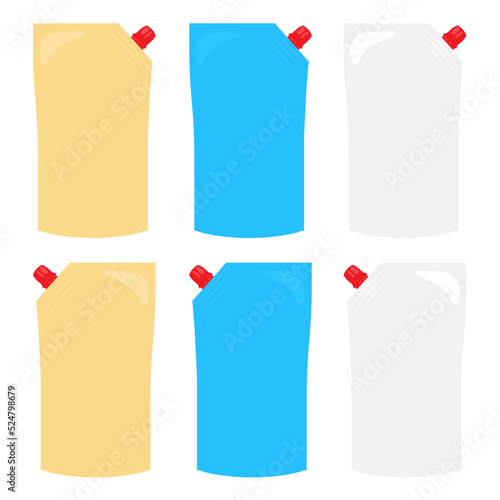 blank plastic doypack stand up pouch with spout. Flexible packaging mock up for food or drink for your design. sauce pack soft cream, milk, sauce, mustard, mayonnaise. vector illustration

