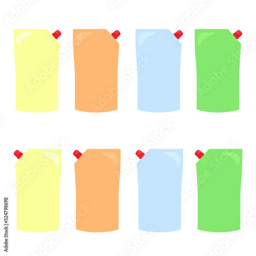 blank plastic doypack stand up pouch with spout. Flexible packaging mock up for food or drink for your design. sauce pack soft cream, milk, sauce, mustard, mayonnaise. vector illustration

