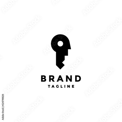 Key Icon and Human Head Silhouette Logo Design. Key Head Silhouette Logo Design.