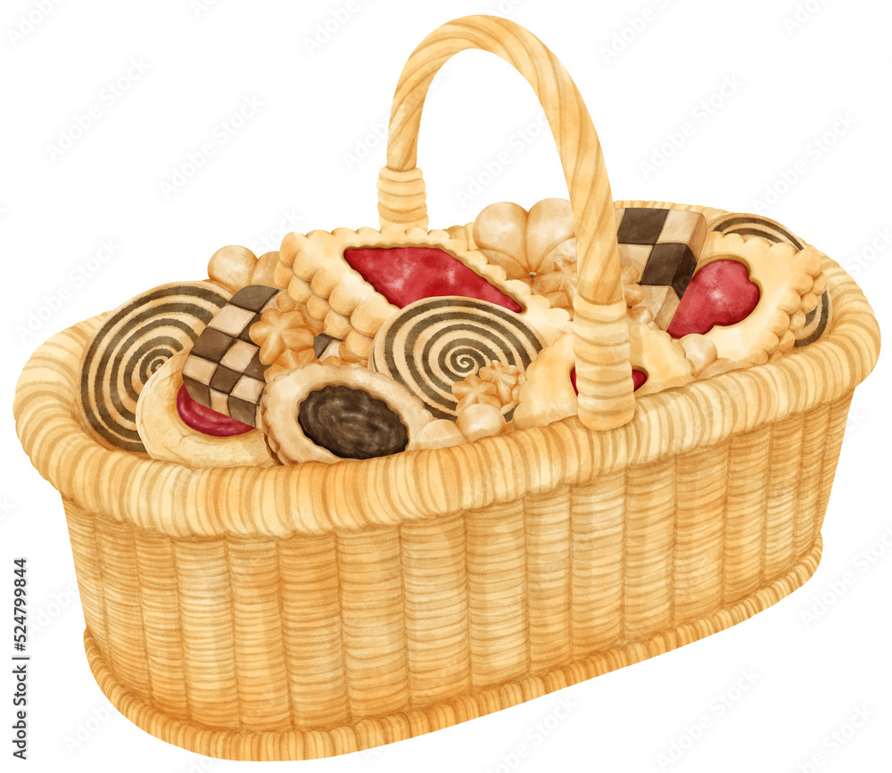 watercolor basket of cookies watercolor basket of cookies