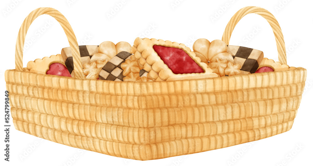 watercolor basket of cookies watercolor basket of cookies