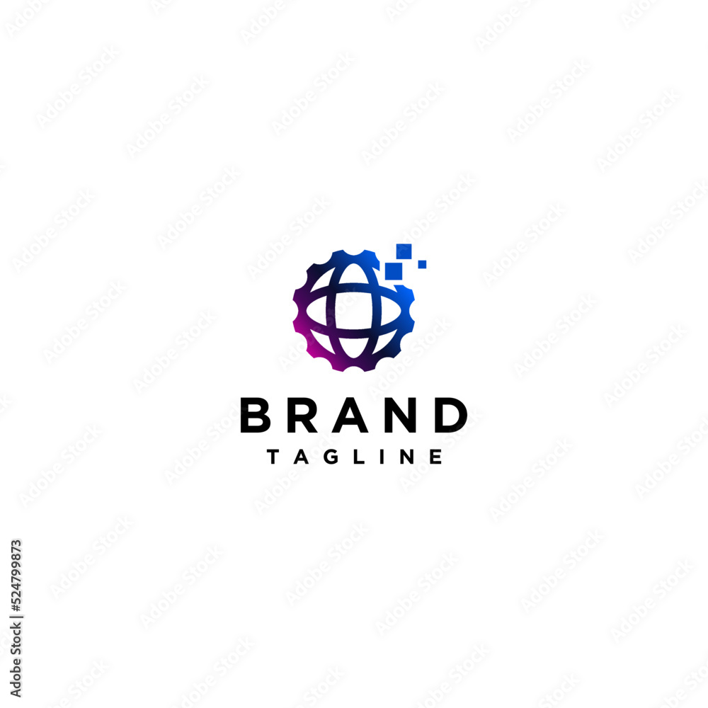 Global Digital Technology Logo Design. World symbol with gear accents and digital pixels. Global Digital Technology Logo Design. World symbol with gear accents and digital pixels.