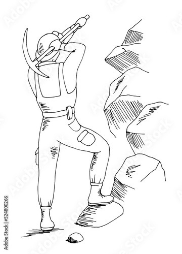 Miner graphic black white isolated sketch illustration vector