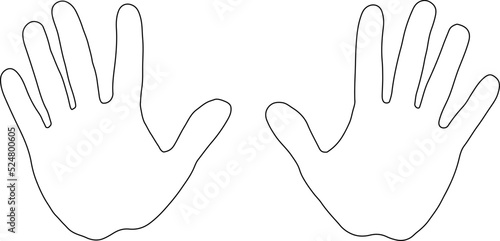 The shape of the left and right palms on a white background. The prints of both hands. Easily scalable vector illustration, isolated.