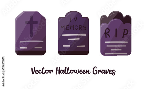 Halloween purple graves. Halloween patry decor, purple halloween elements for kids party. Isolated vector illustration for poster, banner, cover, menu, advertising. photo