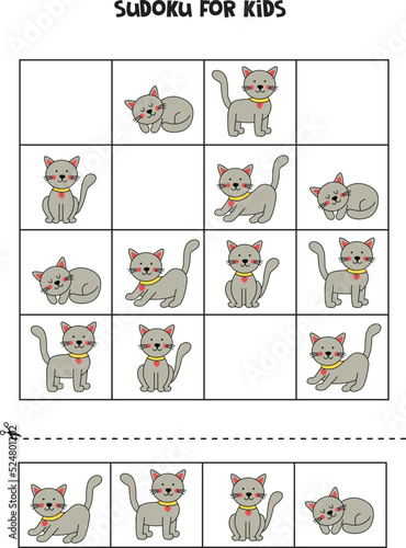 Educational sudoku game with cute gray cats.