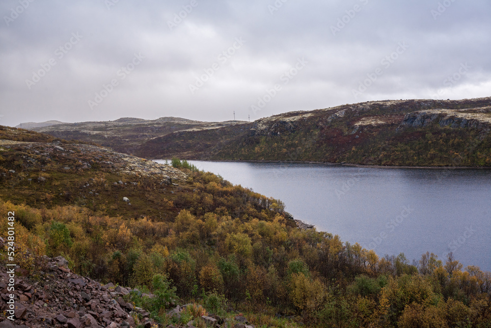 Rocky Mountain in autumn season, Terabiska, Murmansk, Russia