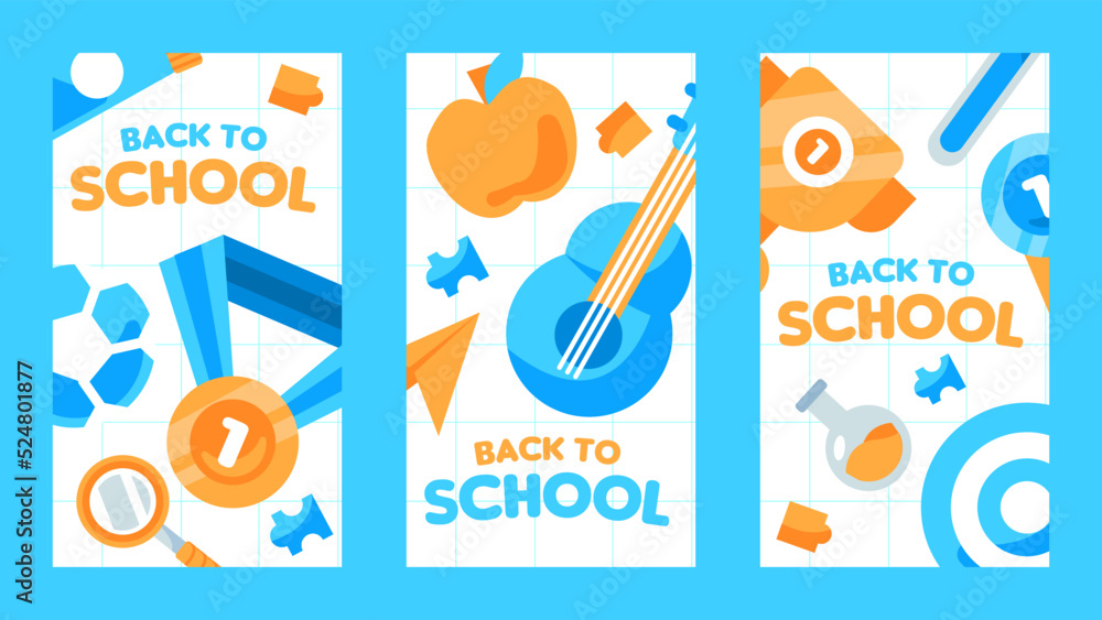 flat back to school instagram stories collection with cute cartoon illustration