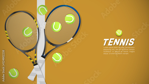 Tennis ball on Tennis racket on the white line clay court tennis , Illustrations for use in online sporting events , Illustration Vector  EPS 10 photo