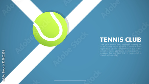 Tennis ball on white line on tennis blue court vector with copy space foe text, Modern design, illustration Vector EPS 10, can use for tennis Championship Logo