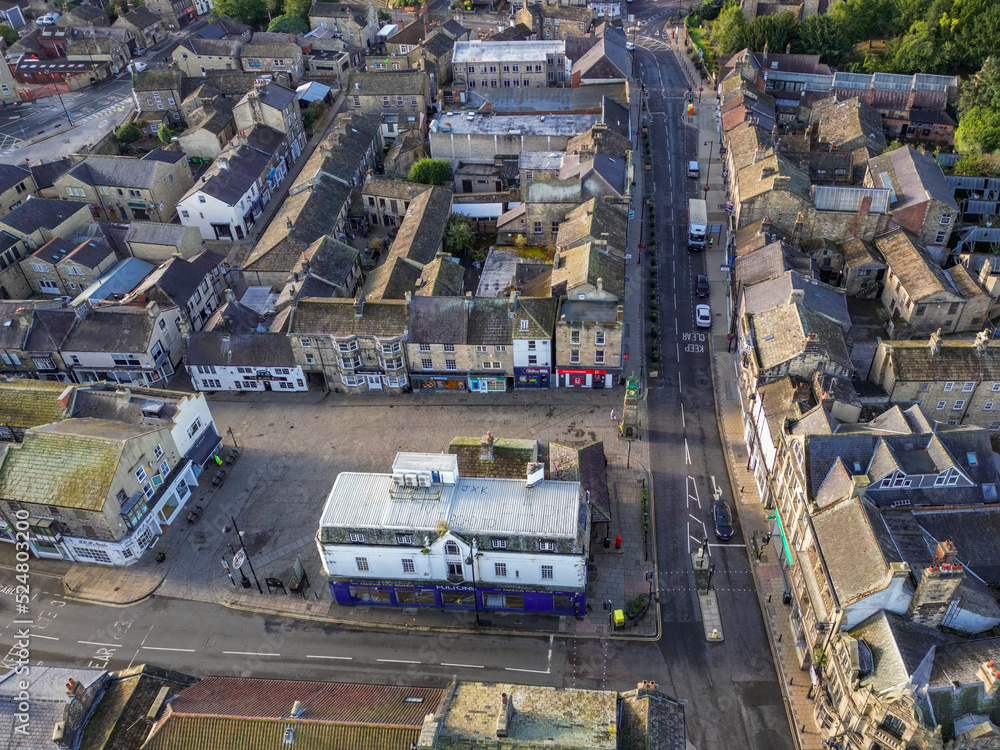 Aerial view of Otley town centre. A market town in West Yorkshire.