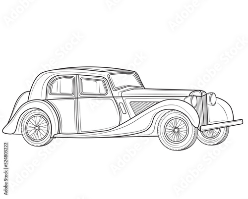 Old car in isolate on a white background. Vector illustration.