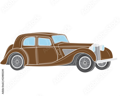 Old car in isolate on a white background. Vector illustration.
