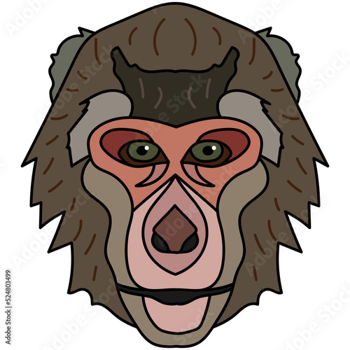 Macaque head illustration, flat style logo. Cartoon image vector graphics.