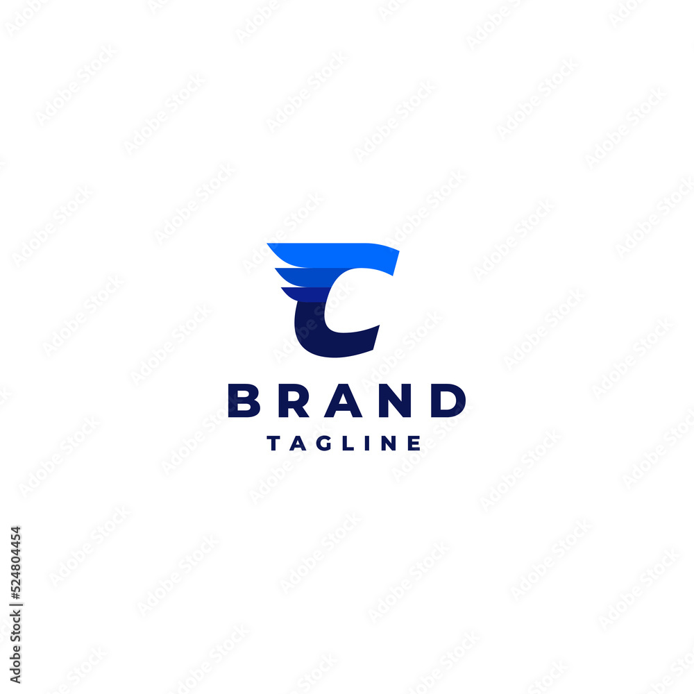 Wings stripes on the initials of the letter C Logo Design. letter C with wings on blue color theme. Wings stripes on the initials of the letter C Logo Design. letter C with wings on blue color theme.