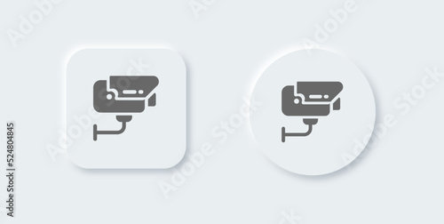 Cctv solid icon in neomorphic design style. Security camera signs vector illustration.