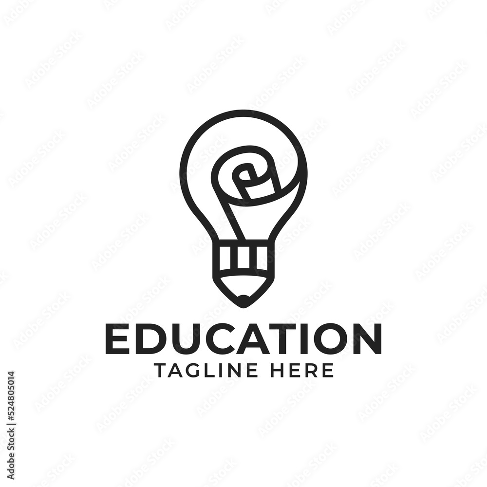 Light Bulb Roll Paper Pencil Pen Icon Vector For Education Logo Design Template Light Bulb Roll Paper Pencil Pen Icon Vector For Education Logo Design Template