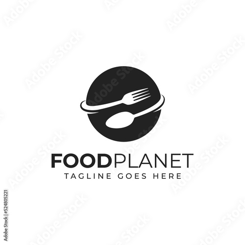 Food Plate Spoon Fork Planet Logo Icon Vector Design