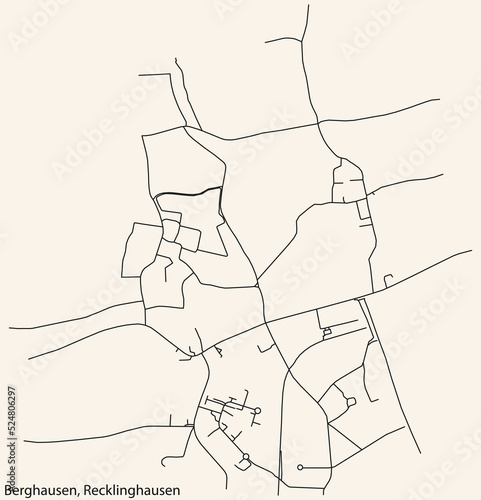 Detailed navigation black lines urban street roads map of the BERGHAUSEN DISTRICT of the German regional capital city of Recklinghausen  Germany on vintage beige background