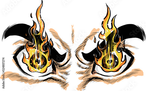 目から炎が立ち上るイラスト