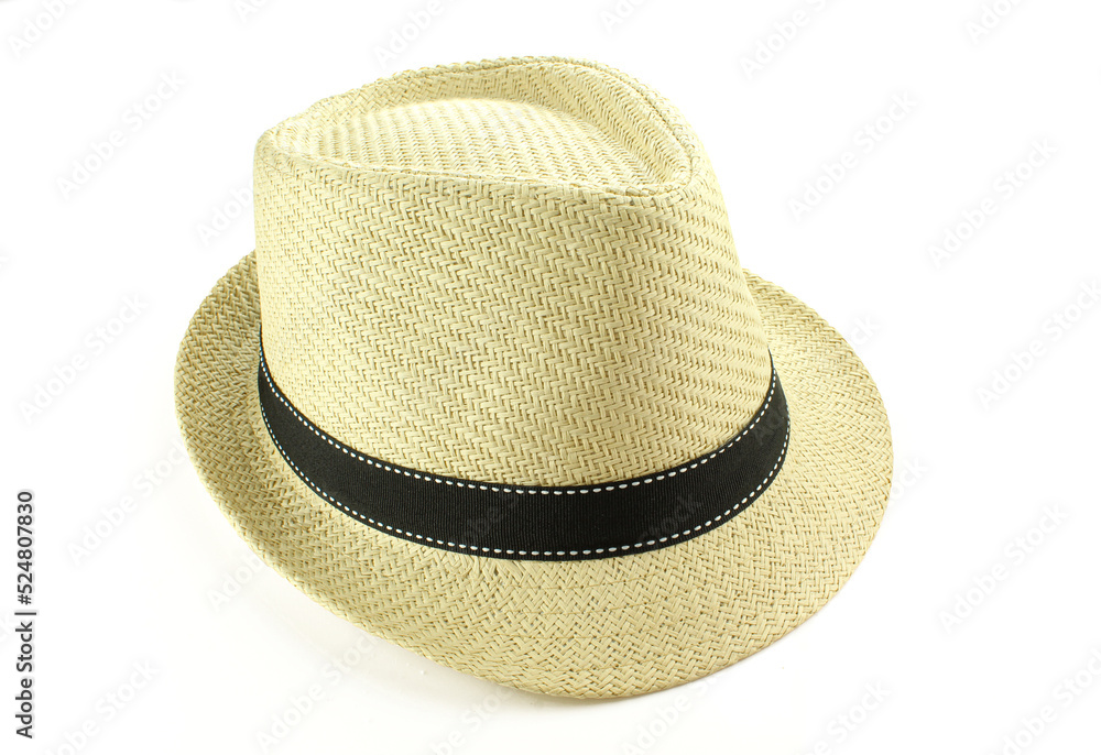 Stylish straw hat for men isolated on white background Stylish straw hat for men isolated on white background