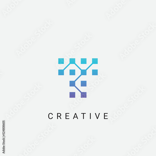 Letter T logotype technology and digital abstract dot connection vector logo
