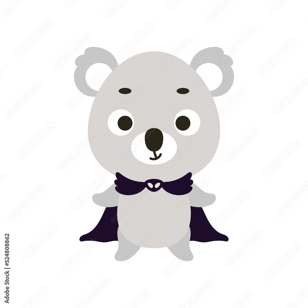 Naklejka premium Cute little Halloween koala in a wizard costume. Cartoon animal character for kids t-shirts, nursery decoration, baby shower, greeting card, invitation, house interior. Vector stock illustration