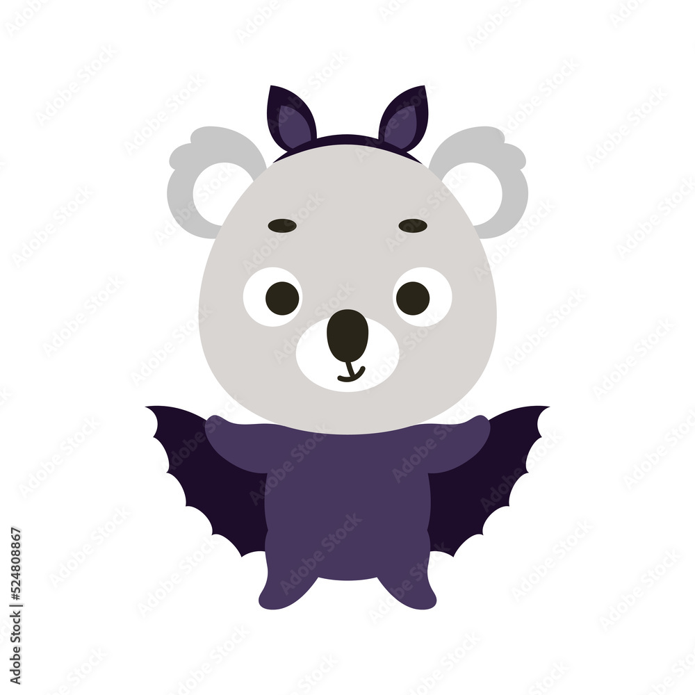 Cute little Halloween koala in a bat costume. Cartoon animal character for kids t-shirts, nursery decoration, baby shower, greeting card, invitation, house interior. Vector stock illustration