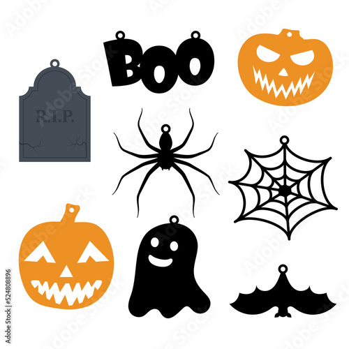 Halloween ornament set. Cute collection of Halloween garland decoration for party, nursery wall decor. Isolated vector stock illustration.