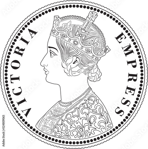 british india coin one rupee handmade vector design line art