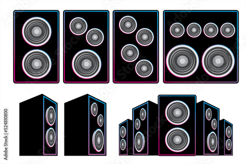Sound speaker. Set of realistic speakers. Illustration of realistic audio system