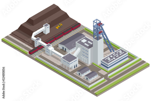 Isometric Factories or Industrial Plants, Heavy Industry. Coal Mining. Industrial Concept. Mine buildings.