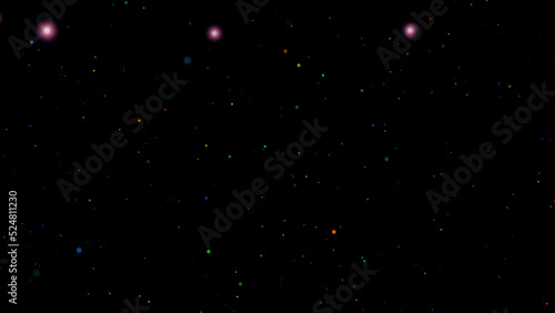 Abstract iridescent graphics of the movement of particles in space. 4K flying digital technology background. 3D. Isolated black background