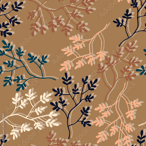 branches with colorful leaves vector seamless pattern