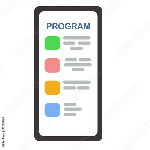 Smartphone with a list of programs. Vector illustration in a flat style.