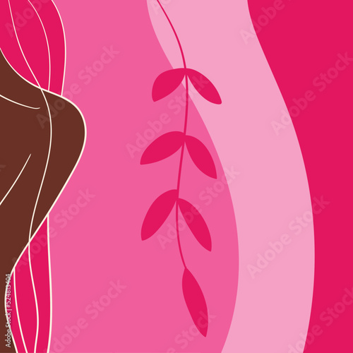 girl shoulder with cherry long hair on cartoon pink background