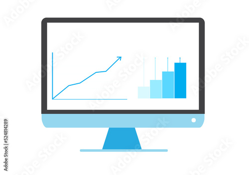Financial charts and graph increasing shows on the computer screen