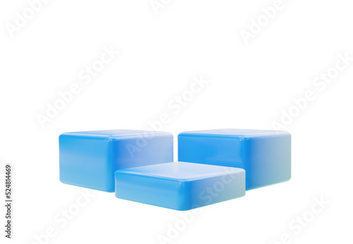Gradient blue podiums set. Stand to show products. Stage showcase with minimal scene for presentation. Pedestal display. 3D rendering. Studio platform template.